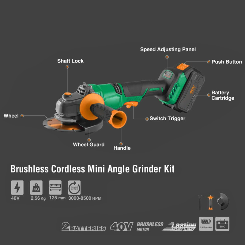 125mm Lithium Cordless 40v Bru - đánh giá và giá Brushless Angle Grinder Battery Powered