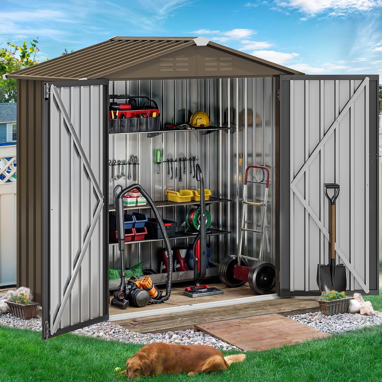 6x4ft Metal Outdoor Storage Sh - đánh giá và giá Garden Tools